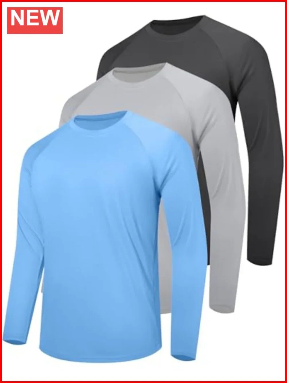 UPF 50+ Long Sleeve Sun Protection Shirts for Men, Quick Dry Rash Guard Set of 3